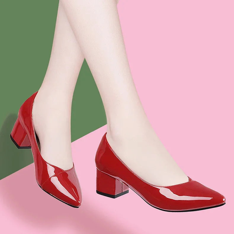 Hnewly  Woman Pumps Pointed Toe Shoes for Women with Medium Heels Moccasins Block Heel Chunky Chic Point Korean Style Footwear 39 Young
