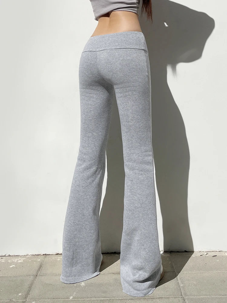 Hnewly Casual Sexy Basic Solid Flare Pants Y2K Slim Low-Waisted Boot Cut Pants Women Autumn Spring Fashion Streetwear Lady