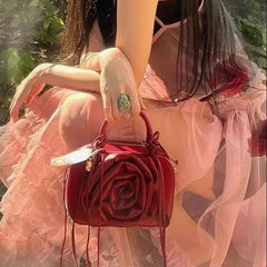 Hnewly  Korean Niche Design Rose Flower Handbag New Korean Style Single Shoulder Crossbody Small Square Bag