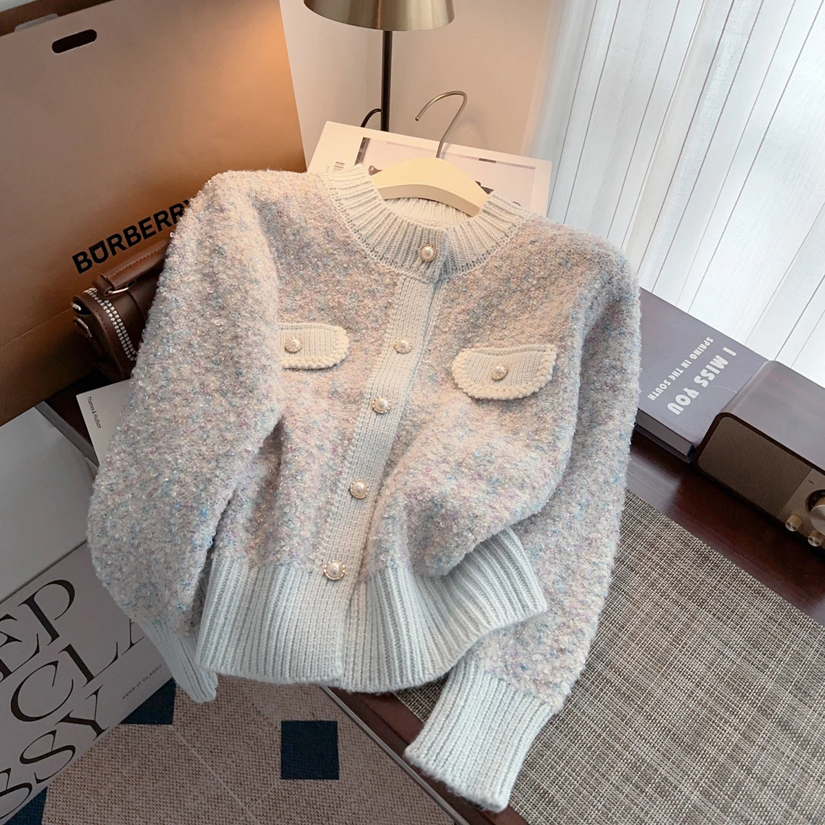 Hnewly  Luxury Pearl Button Sweater Women O-Neck Long Sleeve Cardigan Coat  Single Breasted Warm Jacket Casual All-Matched Knitwear Top