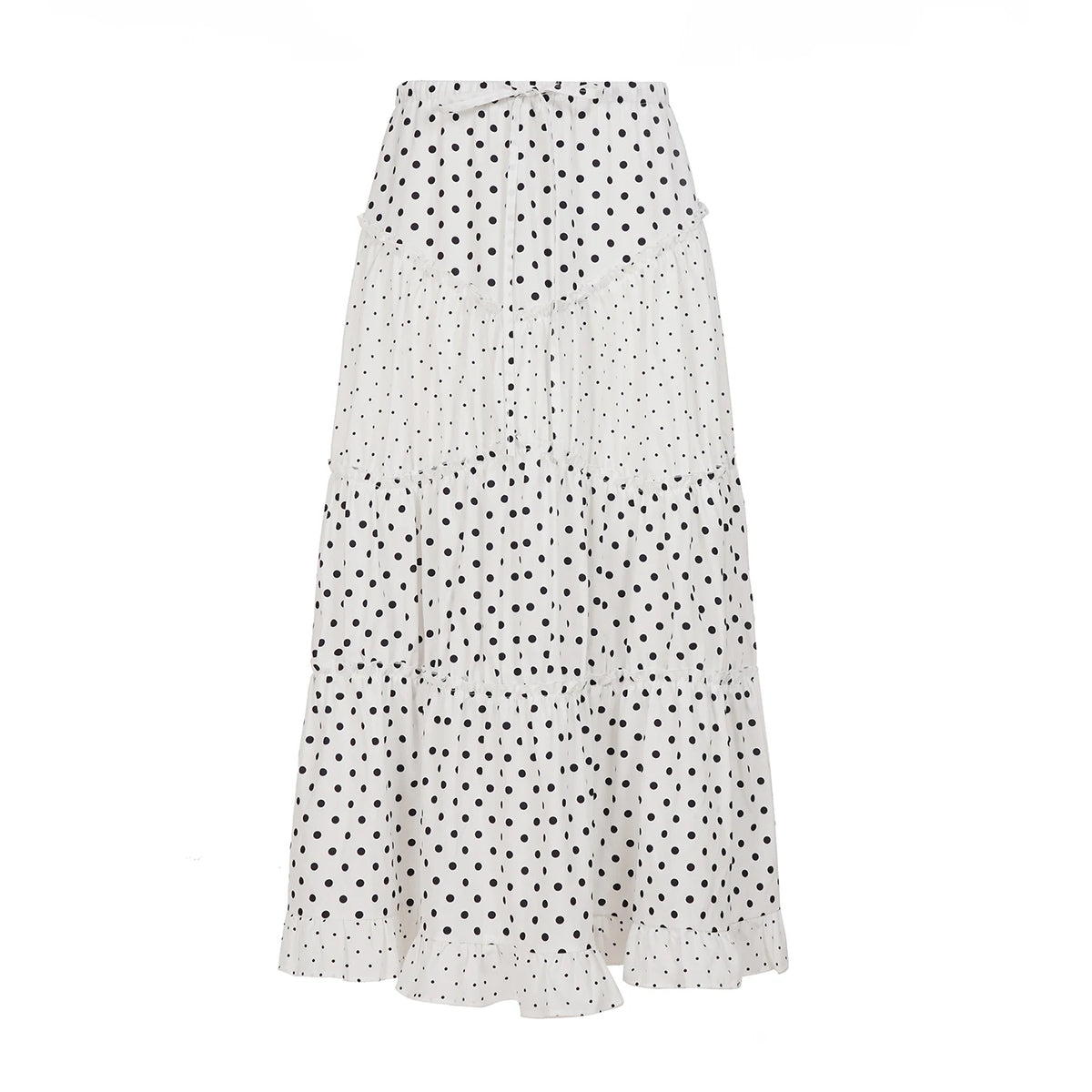 Hnewly Fashion Polka Dot Print Women Causal Long Skirts Ruffly Ruched Spliced Sweet Simple Summer New Chic Skirts