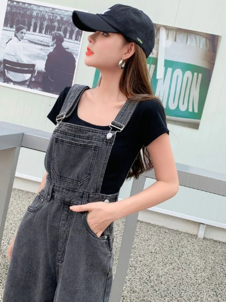 Hnewly Preppy Style Loose Denim Jumpsuits Women Chic Vintage Patchwork Streetwear Overalls BF Spring Designed Popular Ins Hot All-match