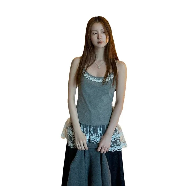 Hnewly Fashion White Lace Splice Sleeveless Camisole Tank Top Spring Autumn New Design Women's Cami Vest