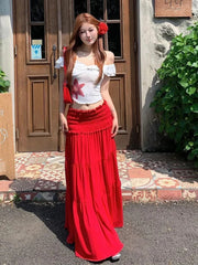 Hnewly Sexy Slash Neck Slim Tops 2 Piece Sets Y2K Femme Summer One Shoulder Tight Crop Tops High Waist Chic Patchwork A Line Skirt Suit