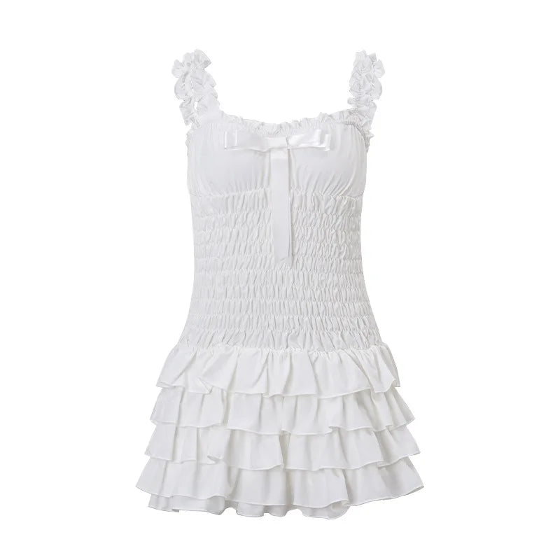 Hnewly y2k Dress Women Fairycore Clothes Sweetheart Neck Sleeveless Tiered Ruffle Hem Shirred Cami Dress Evening Party Dresses