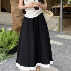 Hnewly Fresh and Fashionable Lace Lace Splicing Half Skirt Summer New Versatile Loose High Waist Long Skirt