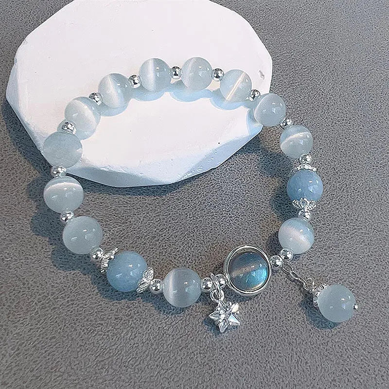 Hnewly Original Opal Sea Blue Treasure Moonlight Crystal Bracelet Light Luxury Elastic Bracelet For Girls Women Jewelry Accessories