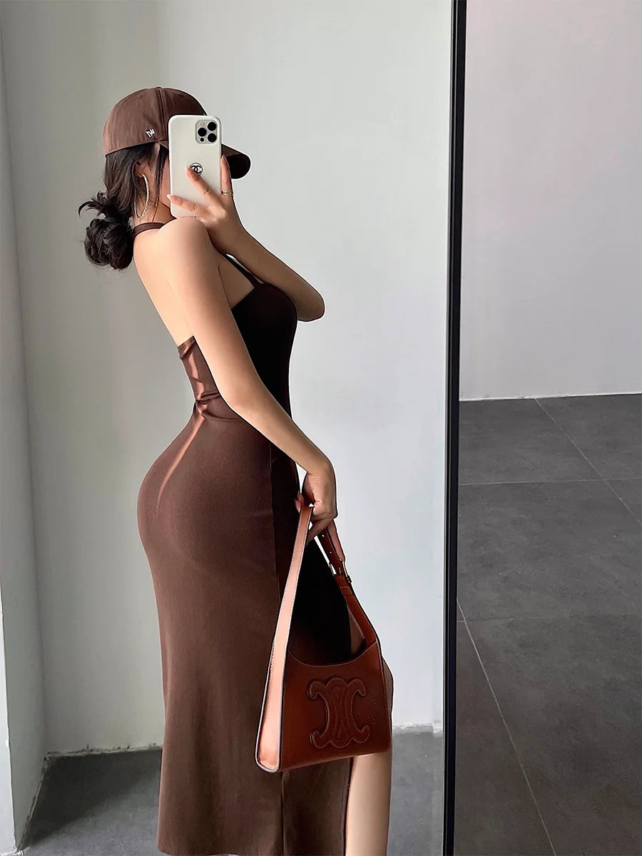 Hnewly European Summer Fashion New Simple Casual Style Sexy Trend Slim Dress Solid Color Side Slit Sleeveless Women's WCWZ