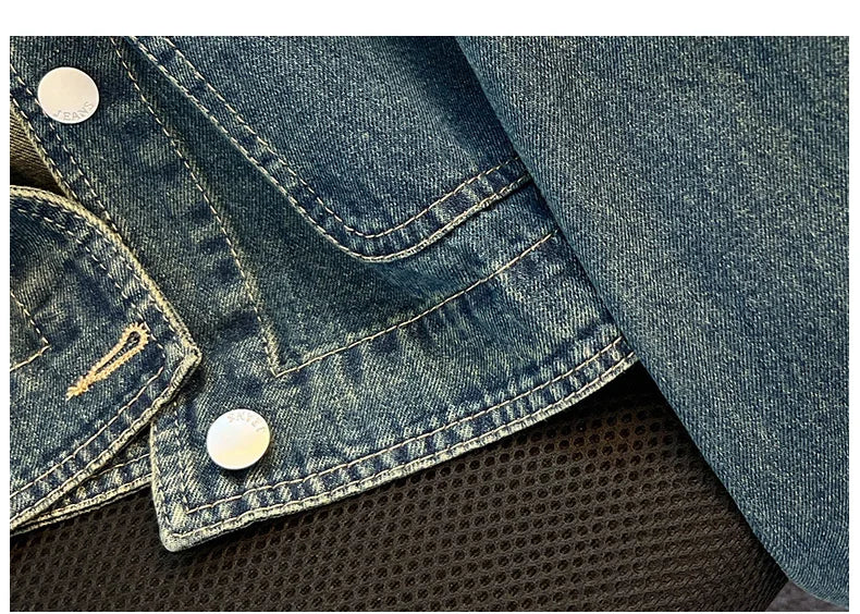 Hnewly  Light Blue Retro Denim Jacket Women's Spring Single Breasted Loose Cardigan Short Top Autumn O-Neck Long Sleeve All-Matched Top