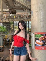 Hnewly  Camis Women Sexy Slash Neck Bandage Slim Ruffles Flowers Backless Summer Fashion Crop Tank Tops Female Casual Sweet