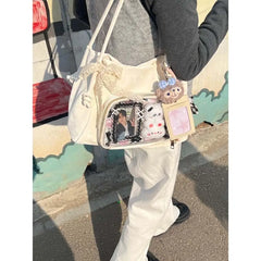 Hnewly  Y2k Harajuku Shoulder Bags Women Korean Transparent Ita Bag Bow Ribbon Crossbody Bag Female Japanese Designer Preppy Handbag New