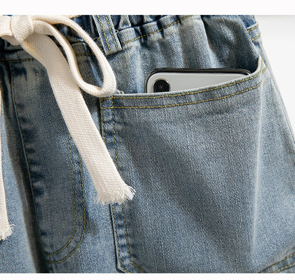 Hnewly XL-5XL Oversize Jeans Women's High Waisted Drawstring Wide Leg Denim Pants 2025 New Spring Autumn Loose Straight Leg Mop Pants