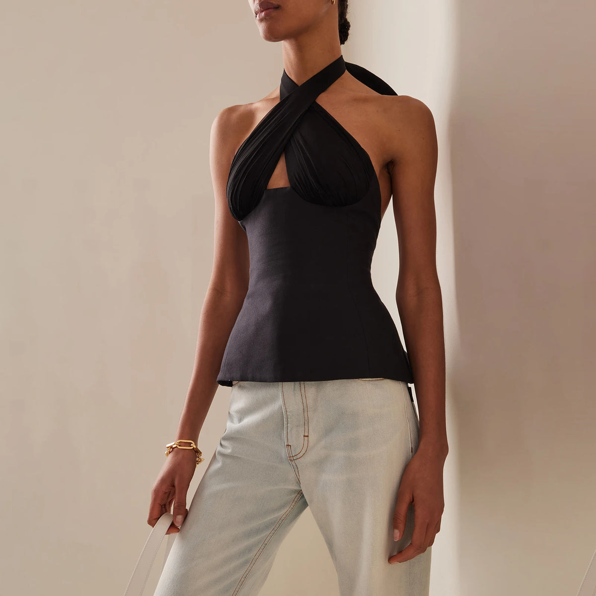 Hnewly  Women Silky Halter Neck Crop Top Sleeveless Crisscross Wrap Tank Top Y2k Summer Slim Fit Backless Cami Top