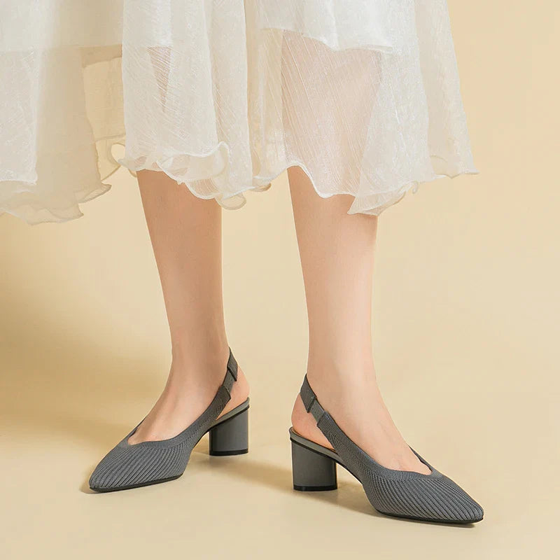 Hnewly Large Women's High Heel Sandals Fashion Stripes Soft and Breathable Knitted Round Thick Heel Shoes 2023 New (High Heel 5cm)