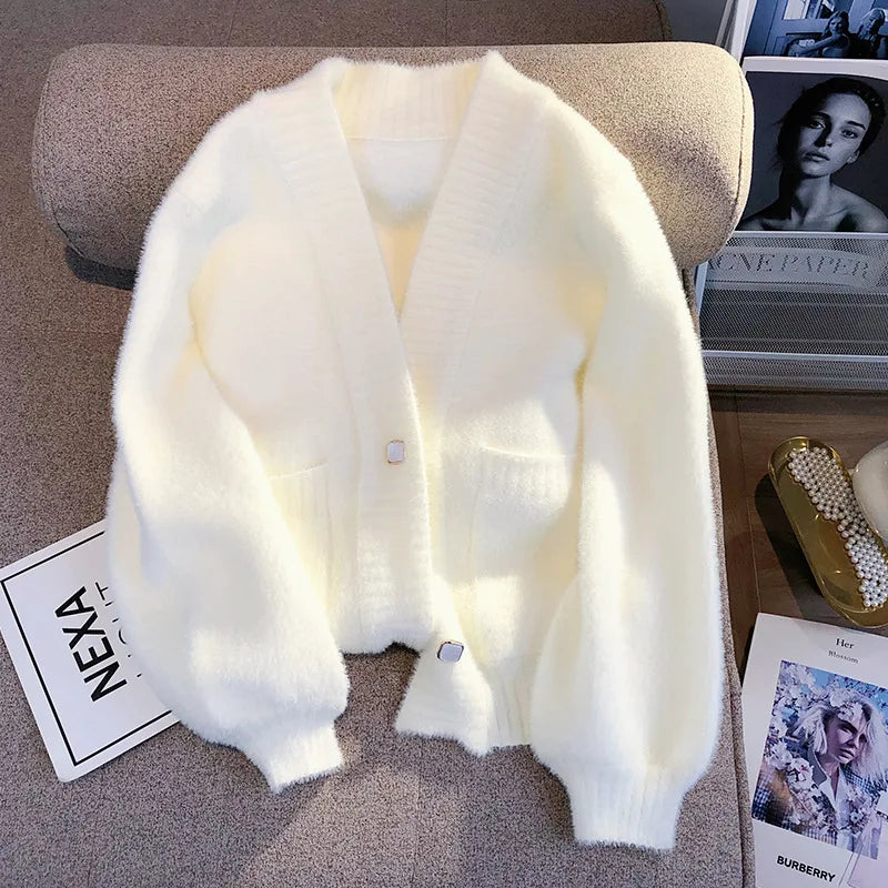 Hnewly  Soft Knitted Sweater Cardigan Coat 2023 New Women Spring Autumn New  Warm Comfortable Long Sleeve V-Neck Fashion Top Coat
