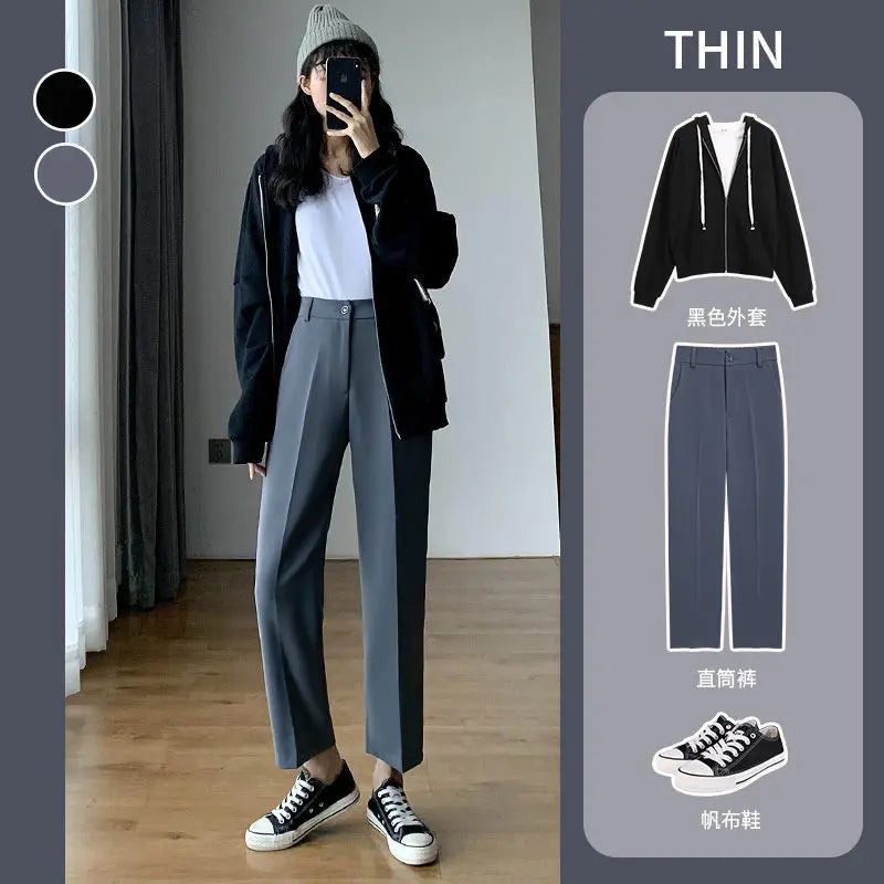 Hnewly Trousers for Women Summer Women's Suit Pants White High Waist Fluid Korean Style Wide Leg Palazzo Straight Fashion Casual