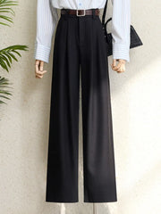 Hnewly Spring 2025 New Burgundy Suits Pants for Women Office Lady Elegant High Waist Wide Leg Fashion Trousers with Pockets Black Gray