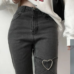 Hnewly Jeans for Women Vintage Black Denim Flare Pants Streetwear High Waist Slim Mom Trouser Harajuku Y2K Pants