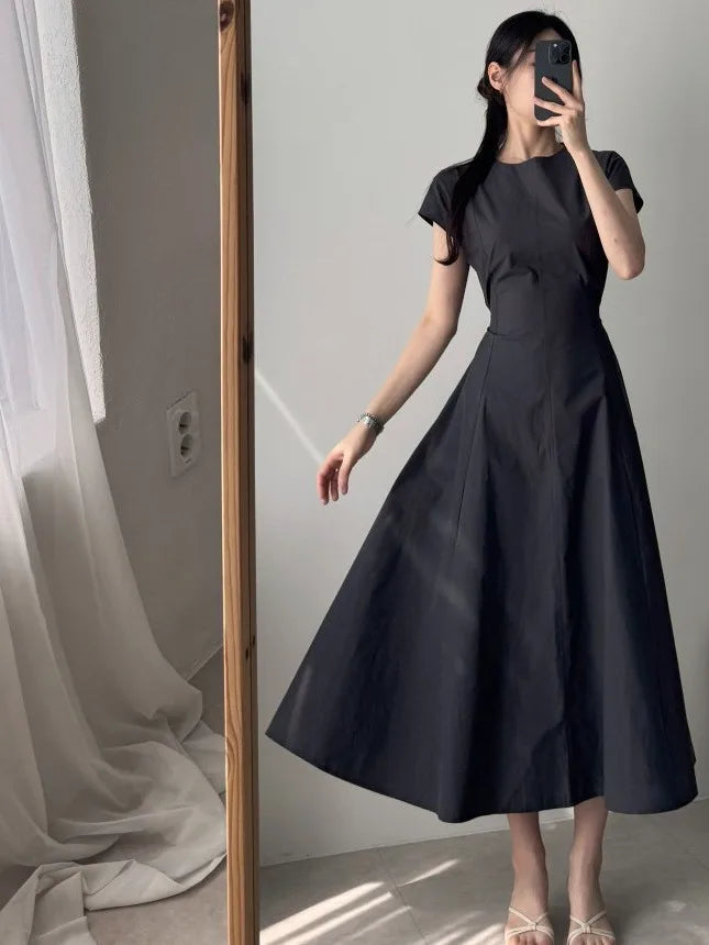 Hnewly Summer Svel Wrap Waist Dr Women's Pure Color Long Dr round Ne Design Faionable plus Size Clothing