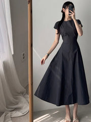 Hnewly Summer Svel Wrap Waist Dr Women's Pure Color Long Dr round Ne Design Faionable plus Size Clothing