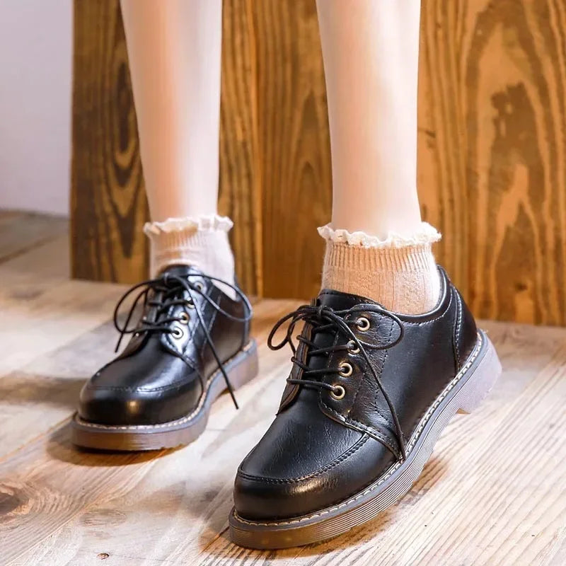 Hnewly New Women Oxfords Women's Shoes Ladies Leather Female Round Toe Sewing Retro Comfortable Footwear Lolita Shoe Brown 40