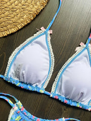 Hnewly  Floral Printed Halter Bow Knotted Bikini Female Swimsuit Women Swimwear Two-pieces Bikini Set Bather Bathing Suit Swim Lady