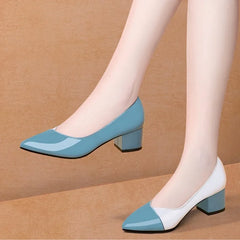 Hnewly  Woman Pumps Pointed Toe Shoes for Women with Medium Heels Moccasins Block Heel Chunky Chic Point Korean Style Footwear 39 Young