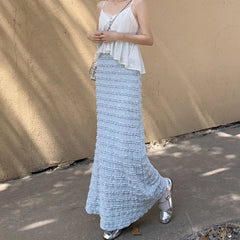 Hnewly  French Printed Fold Fishtail Skirt for Women  Korean High Waist Long Skirts Woman Summer Chic Wrap Hip Midi Skirts Female