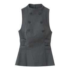 Lunivop  New Fashion Women High Neck Sleeveless Button Top Elegant Chic Lady Tank Tops