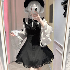 Hnewly  2-Piece Set Gothic Lolita Women's Matching Sets Spring New Japanese Subculture Women's Large Size Long Sleeve Dress Short Set