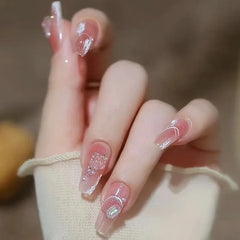 Lunivop  24pcs Fashion False Nails Ballet Press on Nails Pearl 3d Flower Realistic Nail Tips Artificial Finger Nail with Charms Removable