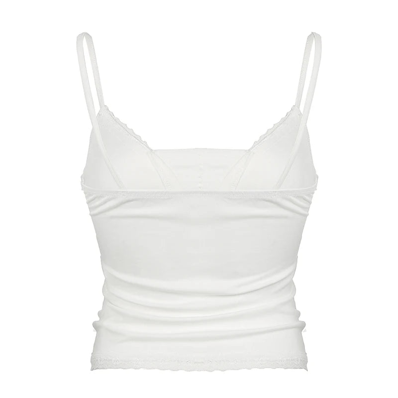 Hnewly Fashion Solid Lace Spliced Simple All-Match Women Camisole Tops Basic Slim Fit Fake 2 Piece Blouses