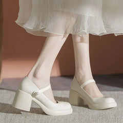 Hnewly Shoes for Woman with Medium Heels Gothic Women's Summer Footwear Japanese Style Lolita Pearl Round Toe Mary Jane Platform