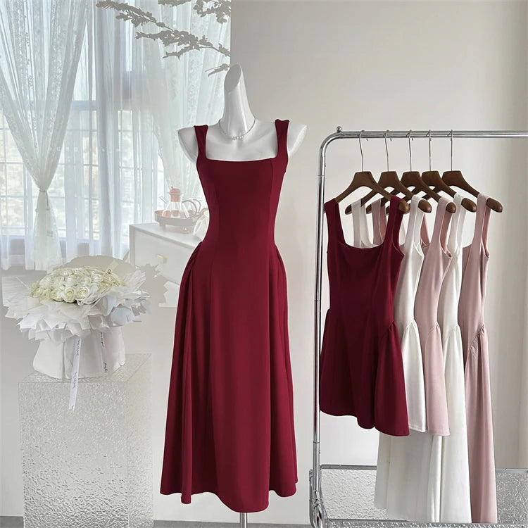 Hnewly Even Party Red Dress Women Casual Elegant Clothing One Piece Dress Korea Fashioon Summer Sleeveless Strap Mini Dress Female