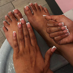 Hnewly 48pcs Hand & Foot Two-Piece set White French style Fake Nails With Square Shape Simple Press On Nails False Toe Nail
