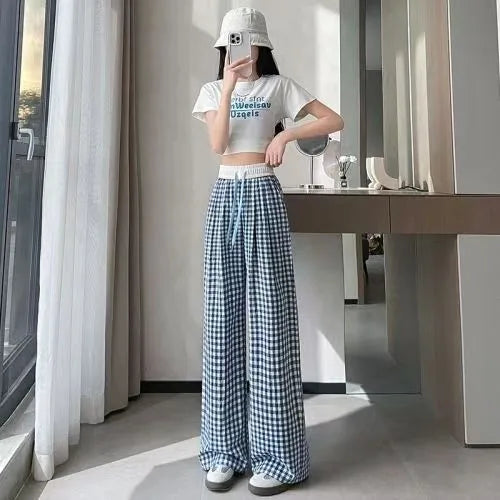 Hnewly  Wide Leg Pants Jogger Womens Spring Knitted Aesthetics Pleated Lightweight Softshell Basic Leisure Breathable Detail Trousers OL