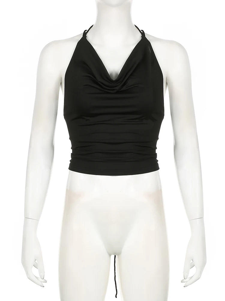 Hnewly Sexy Slim Backless Bandage Camis Top Slim Solid V-Neck Sleeveless Crop Tops Women 2024 Summer Fashion Streetweear Ladies