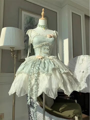 Hnewly  New New Chinese Style Small Fresh Ballet Style Elegant Fairy Lolita Jsk Dress Sweet Cute Lace Princess Dress Girl