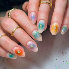 Hnewly 24Pcs Y2K Press on Nails Diamond Star Love Designs Almond False Nails Artificial Butterfly Fingernail Full Cover Fake Nail Tips