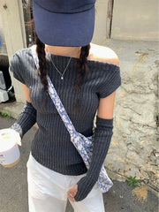 Hnewly  Y2k Aesthetic Slash Neck Vintage Sweater Women Streetwear Autumn Solid Loose Pullover Harajuku Off Shoulder Fairy Grunge Jumpers