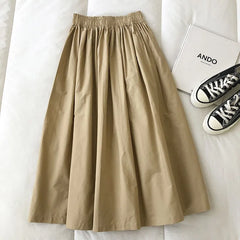 Hnewly  Women Black skirt midi High waist korean style Pleated a line Vintage Clothing new Summer Casual Fashion Ladies Work Wear