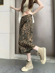 Hnewly  Women's High Waist Leopard Print Denim Shorts Summer Thin Baggy Wide Leg Pants Vintage Streetwear Cropped Trousers