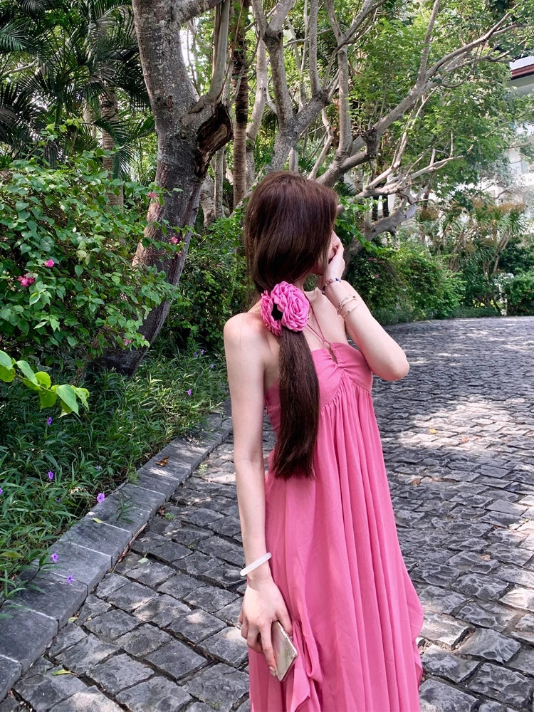 Hnewly Summer Beach Backless Midi Dress Women Casual Bodycon Dress Even Party Korean Fashion One Piece Dress Elegant Sleeveless
