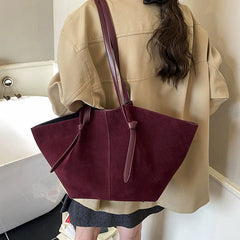 Hnewly  Retro Suede Large-Capacity Shoulder Bag Fashion Mother-and-Child Wing-Shaped Commuter Tote Simple High-End Versatile Handbag