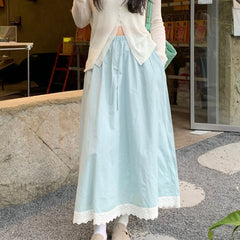 Hnewly Fresh and Fashionable Lace Lace Splicing Half Skirt Summer New Versatile Loose High Waist Long Skirt