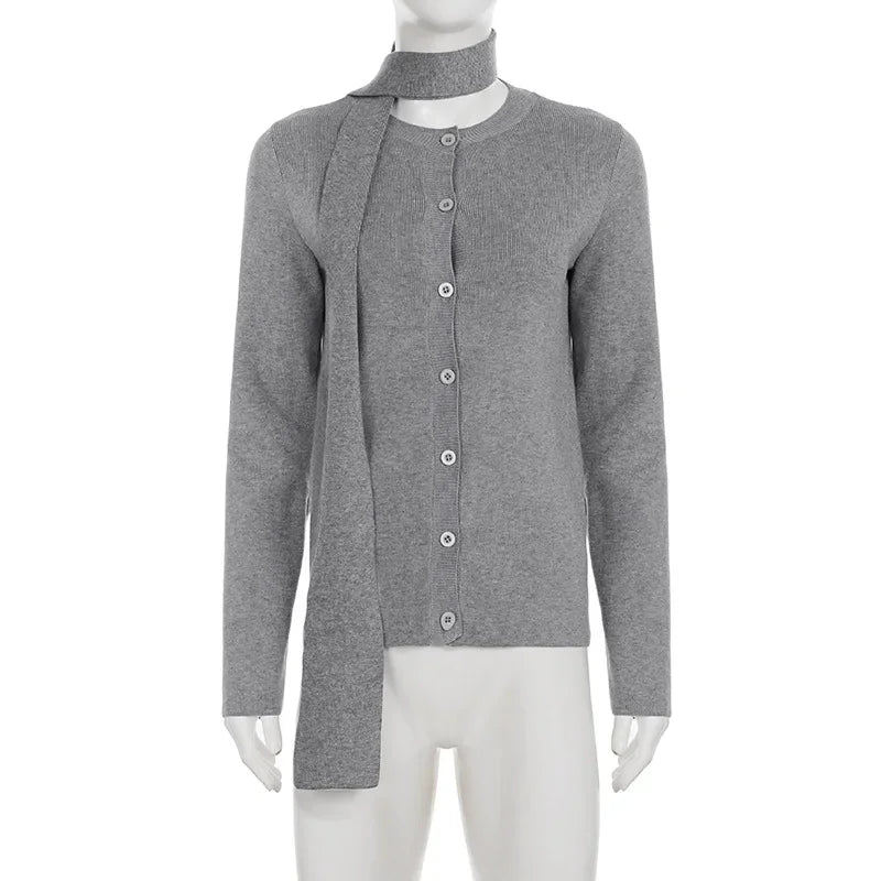 Hnewly  Fashion Scarf Sweater Cardigan Women Long Sleeve Solid Buttons Slim Knitted Coat Autumn New Leisure Knit Cardigan female