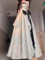 Hnewly  French elegant sweet lolita princess dress apricot birthday adult dress fairy bow suspender long dress fluffy princess dresses