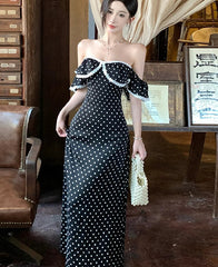 Hnewly  Woman Dress Vintage Sexy Polka Dot Ruffles Elegant Backless French Style Summer Fashion Sweet Party Dresses Female