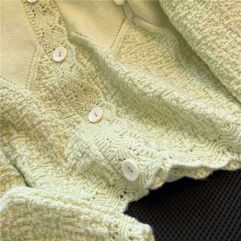 Hnewly  Korean Sweater Cardigan Women's Spring Autumn 2025 Versatile Soft Knitted Jacket Elegant Lace Single Breasted Long Sleeved Top