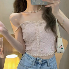 Hnewly  Lace Suspender Vest Summer Fashionable Breast Pad Tube Top for Women
